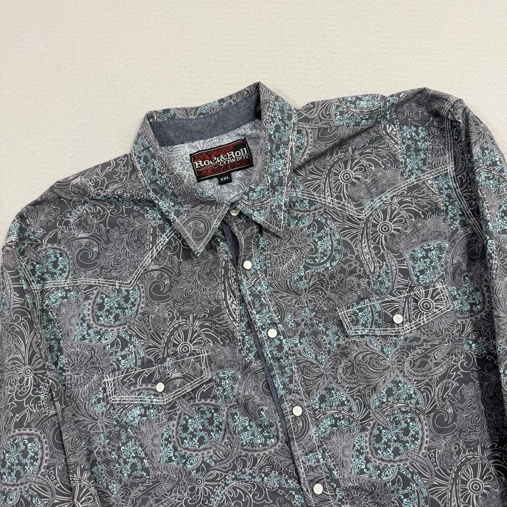 Rock & Roll Cowboy Pearl Snap Button Men's 2XL Western Paisley Print Rodeo
